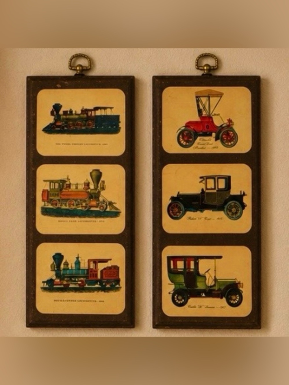 SET Original Vintage Wall Art Picture Plaques 12” TRAINS CARS Collectible Prints